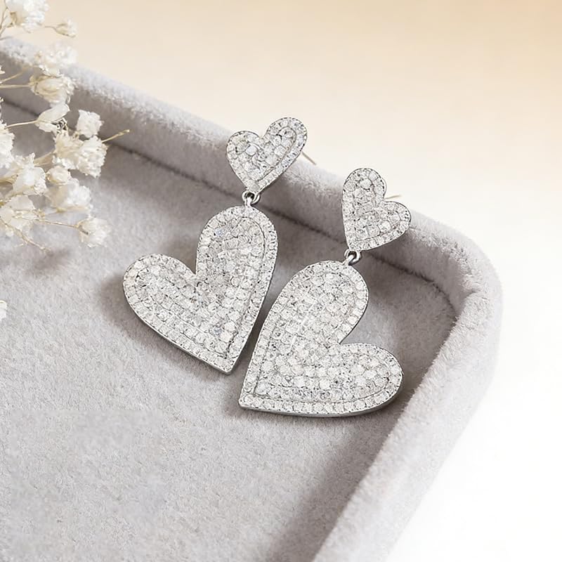 CFWSHJ Kolczyki w kształcie serca z 14-karatowego złota Moissanite, dwuwarstwowe kolczyki w kształcie serca, komplet kolczyków sztyftów Micro Pave dla kobiet wesele, oświadczenie Love Design Biżuteria