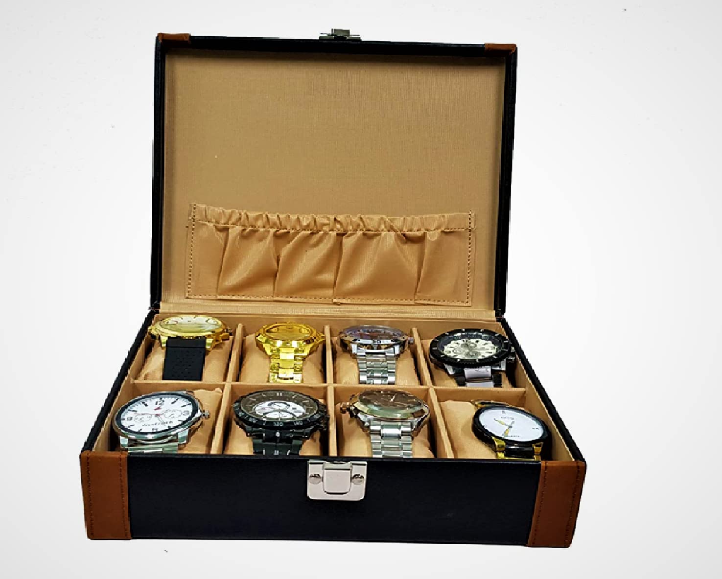 Galaxy Craft black tan patti watch box for 8 watches (B0BGYJKGXK) Amazon Price History, Amazon Price Tracker