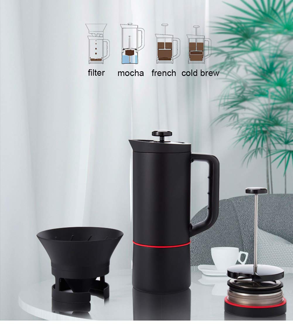 Cafetera de prensa francesa de acero inoxidable, 4 en 1, olla de café frío y moca, 34 onzas, fácil de limpiar