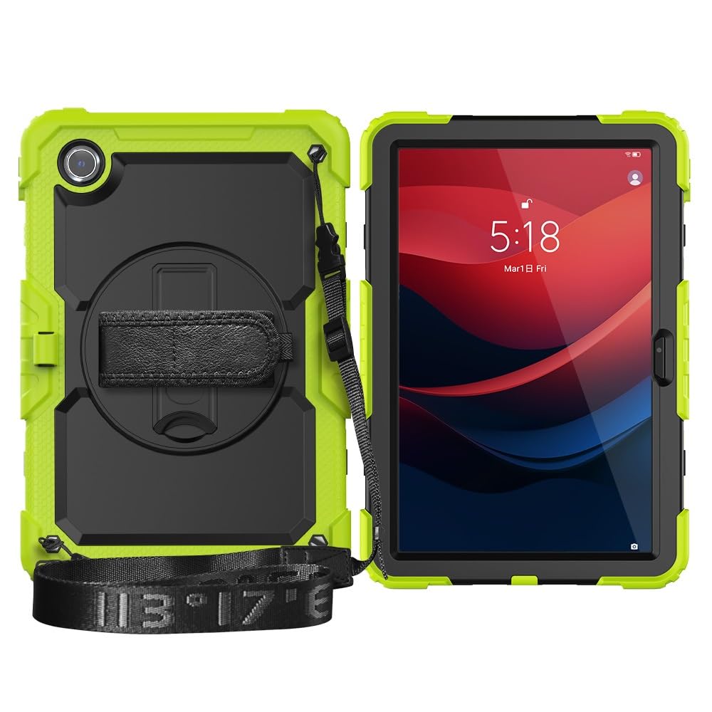 Kompatybilny z Lenovo Tab M11 TB-330FU/Lenovo Xiaoxin Pad 2024 TB-331FC Wytrzymała, odporna na wstrząsy obudowa TPU, osłona ochronna osłoną ekranu Obrotowa podpórka 380 + pasek rękę + ramię(Ye?il)