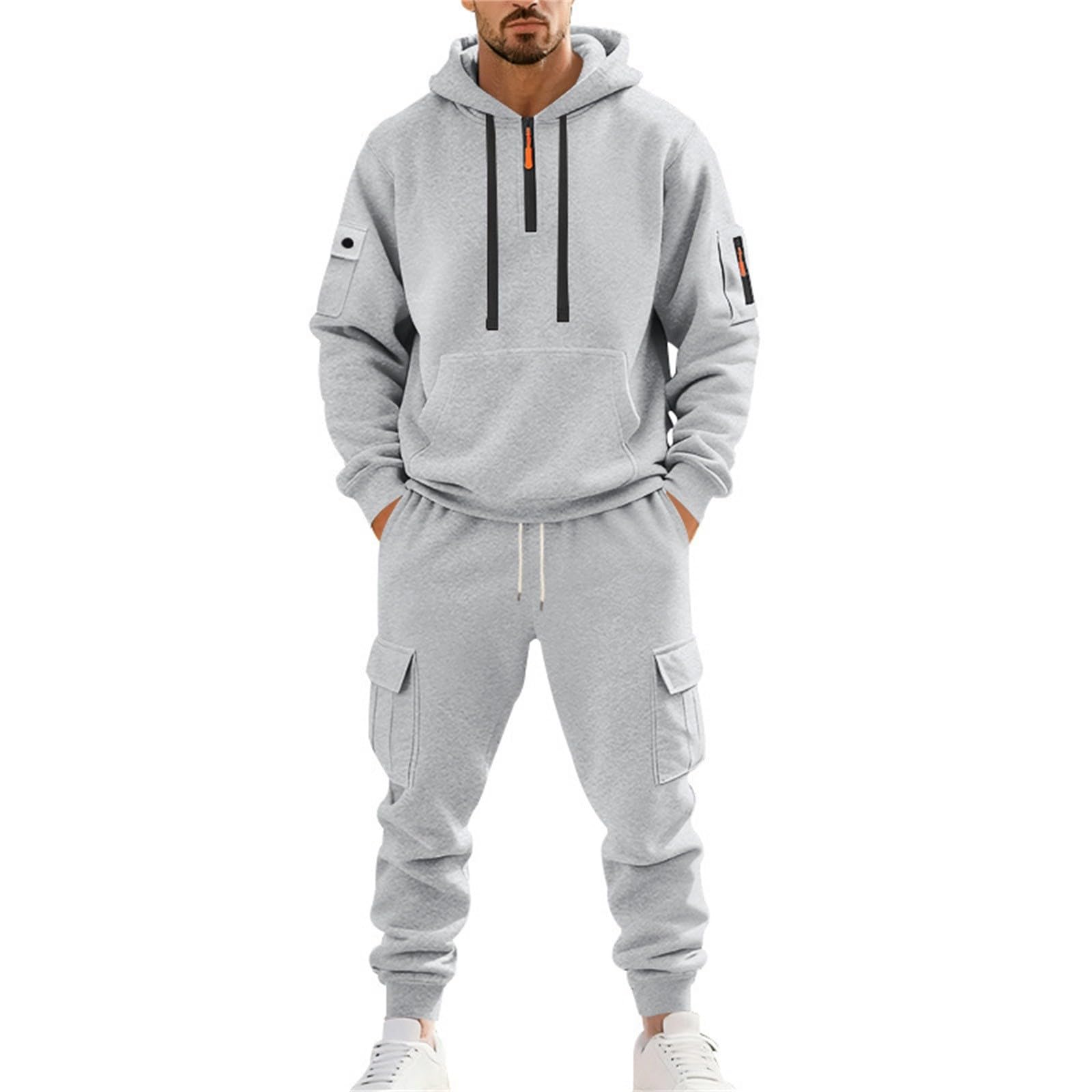 Tuta da uomo con cappuccio Set pantaloni della tuta con mezza zip Cargo