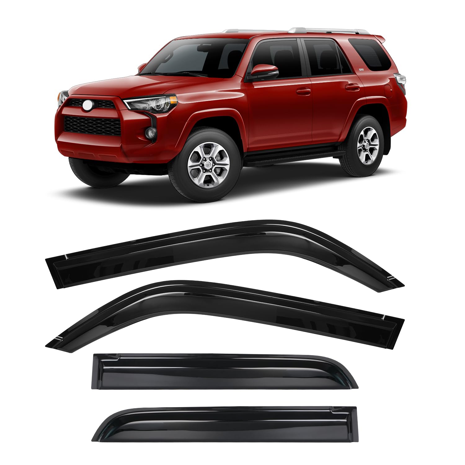 Photo 1 of KitsPro Side Window Rain Guards for 2010-2024 Toyota 4Runner, Gloss Black Tape-On Window Deflectors Vent Visors, Set of 4 4Runner 2010-2024 Tape-On