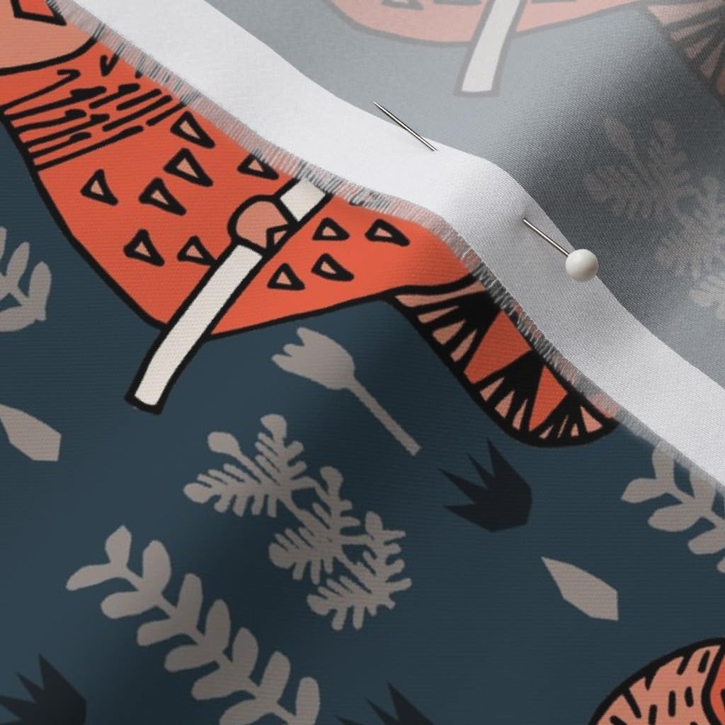 Spoonflower Fabric - Owls Navy Blue Orange Coral Hand Drawn Illustration Owl Bird Pattern Printed on Organic Cotton Sateen Fabric by The Yard - Sewing Quilting Apparel Home Decor