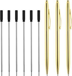 Bewudy 3PCS Metal Ballpoint Pens with 6 Refills, Slim Gold Pens Black Ink Pens Gifts Pens Business Office Hotel Bank Counter Oily Ballpoint Pen Students Writing Pens Nice Gift for Weddings Christmas