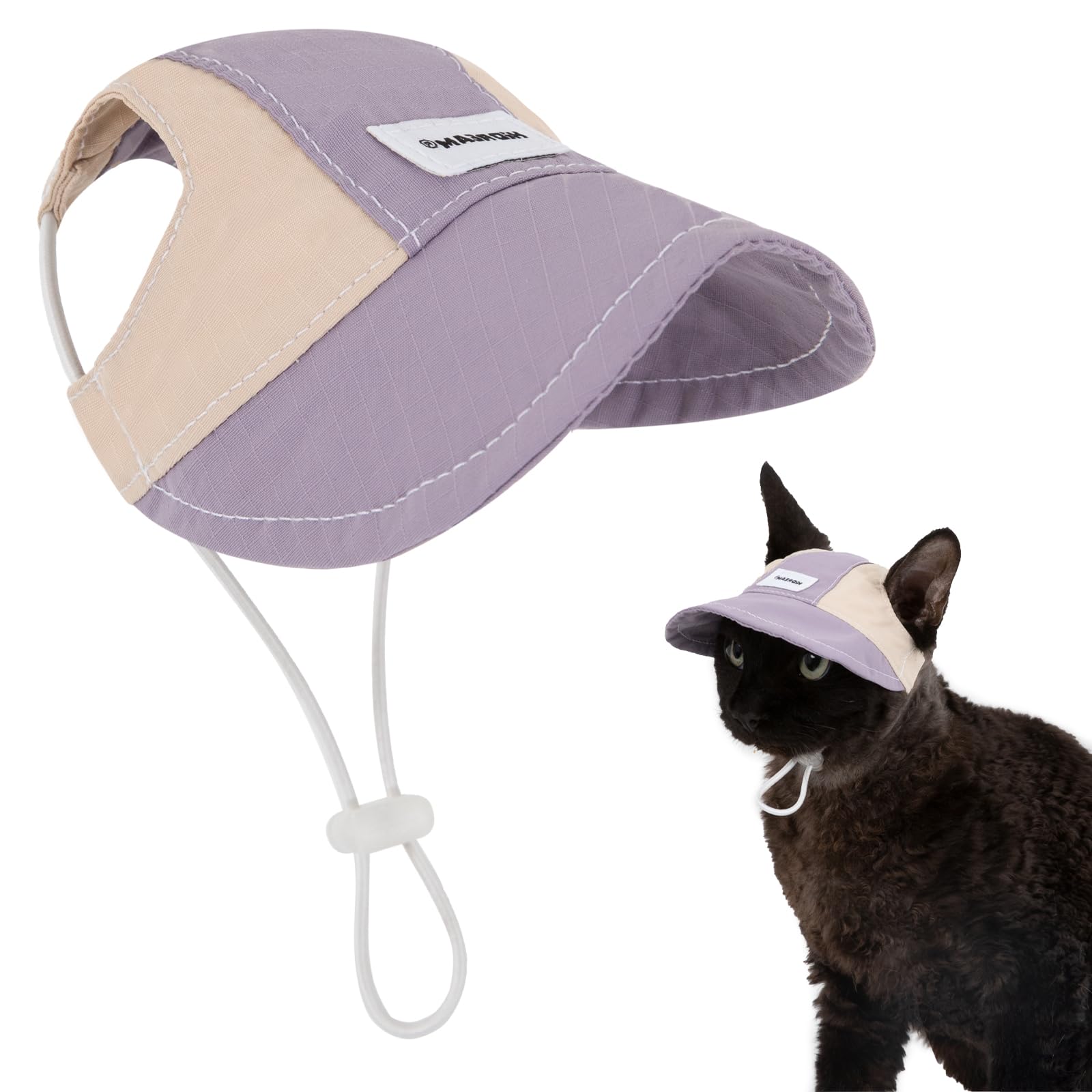 Duuclume Cat Sun Protective Baseball Cap,Lightweight Nylon Cat Hat with Adjustable Strap, Breathable Visor Pet Bonnet,Ear Holes Design for Outdoor Walking Up to 17.6lbs/8kg (Purple, M)