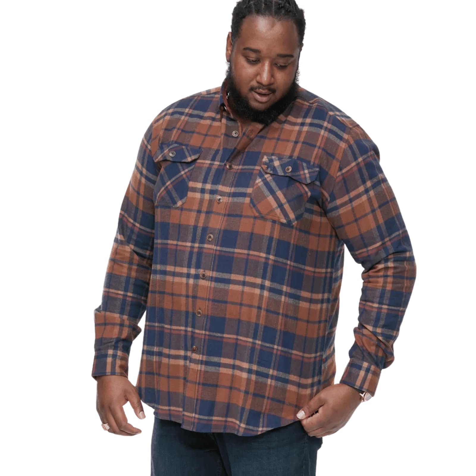 D555 Men's Brown Duke Sherlock Long Sleeve Checked Overshirt - 4XL