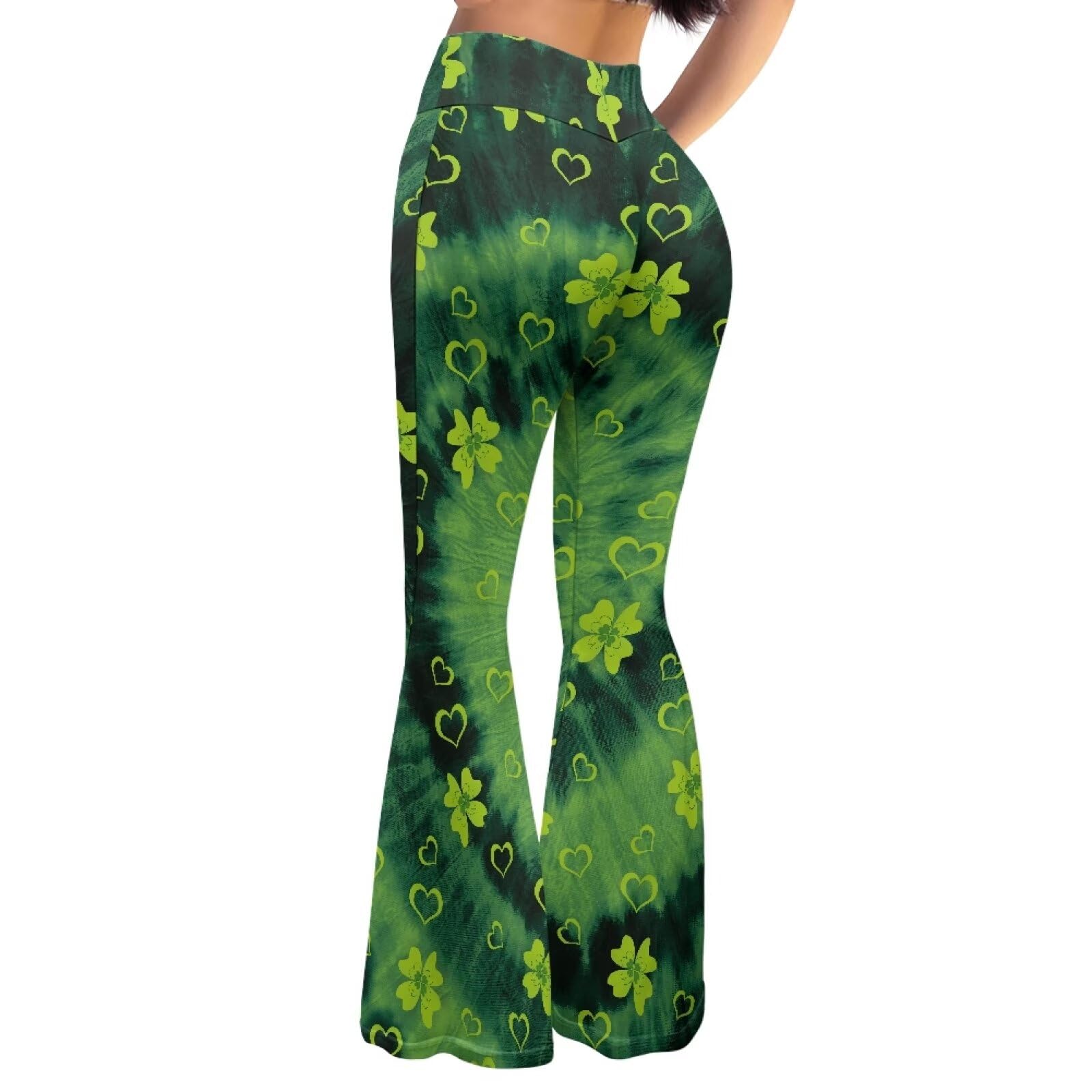 Gzzxiailg Womens Flared Leggings, St. Patrick's Day Tie Dye Wide Leg Yoga Pants with Tummy Control Casual Bootcut Activewear Legging Dress Pant Work Pants for Gym Pilates Fitness