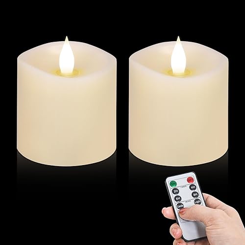 Miniatura 30 de Velas parpadeantes sin llama de 3 x 3, velas LED de cera real con temporizador, velas sin llama con control remoto, velas que funcionan
