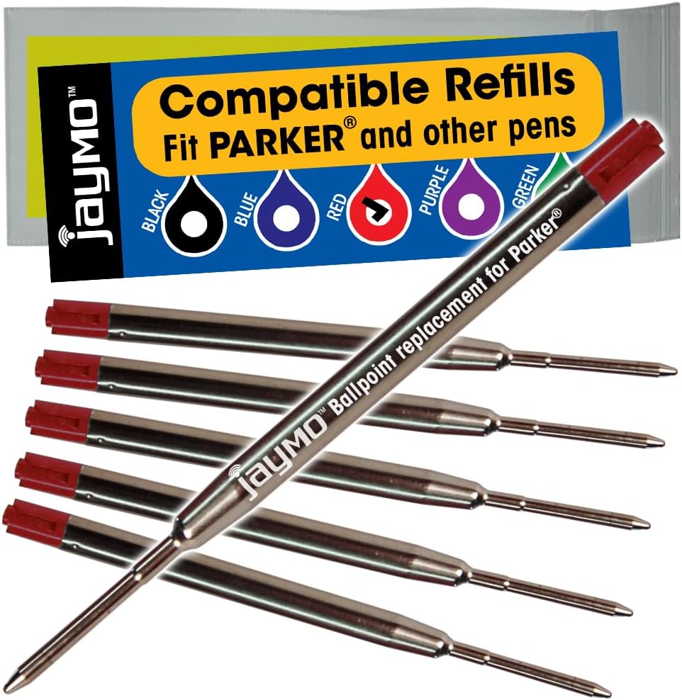 Jaymo Replacement for Parker 1950370 - Measures 3.875 in / 98 mm Long - G2 Ballpoint Pen Refill - 6 Red