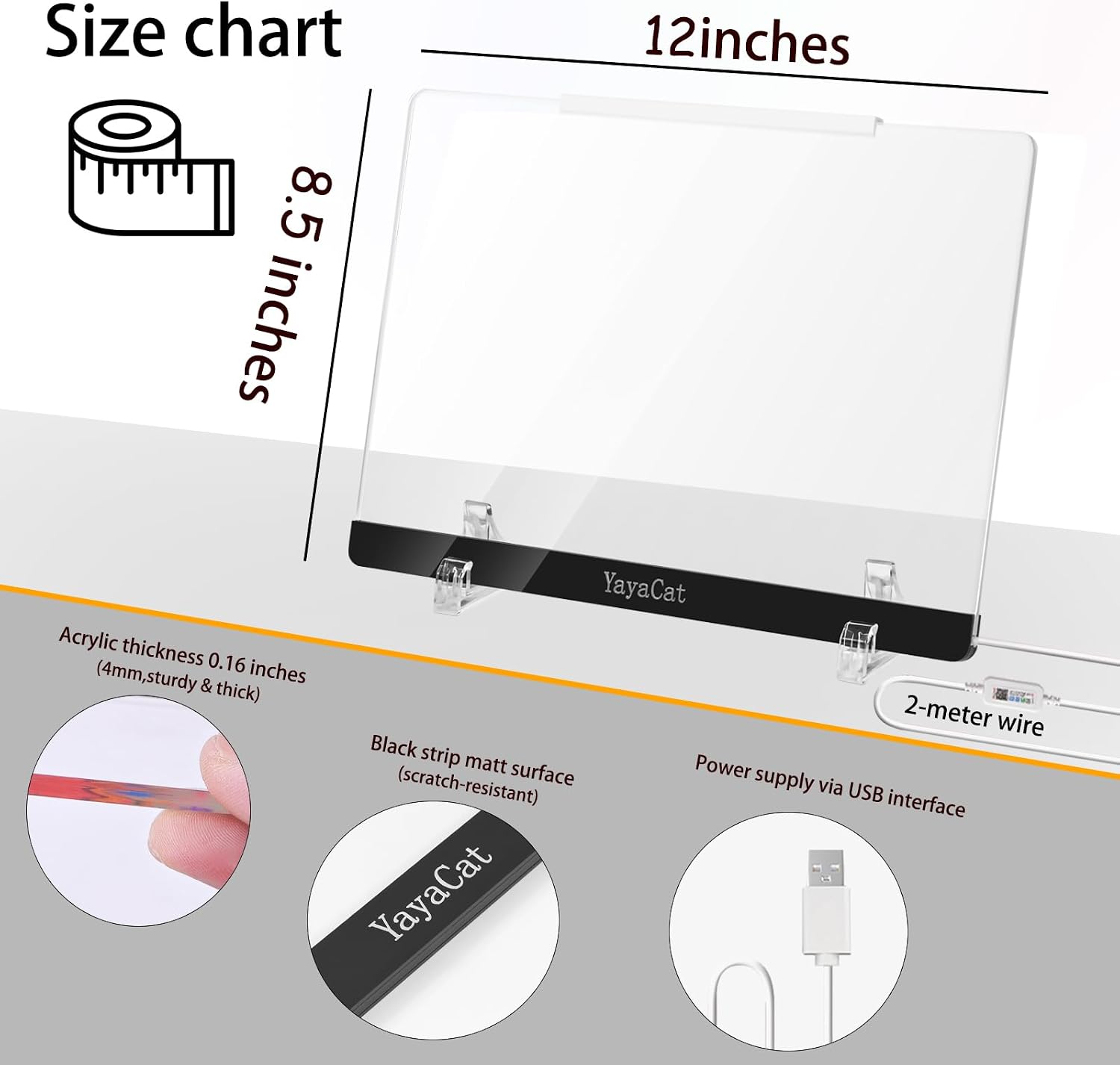 LED Acrylic Led Note Board with Unlimited Colors,Amazing Dreamy Rainbow Light,Voice-Sensing Smart System,App & Remote Control,Glowing Desktop Drawing Note Board,Extra-Thick 0.16X12X8.5 in
