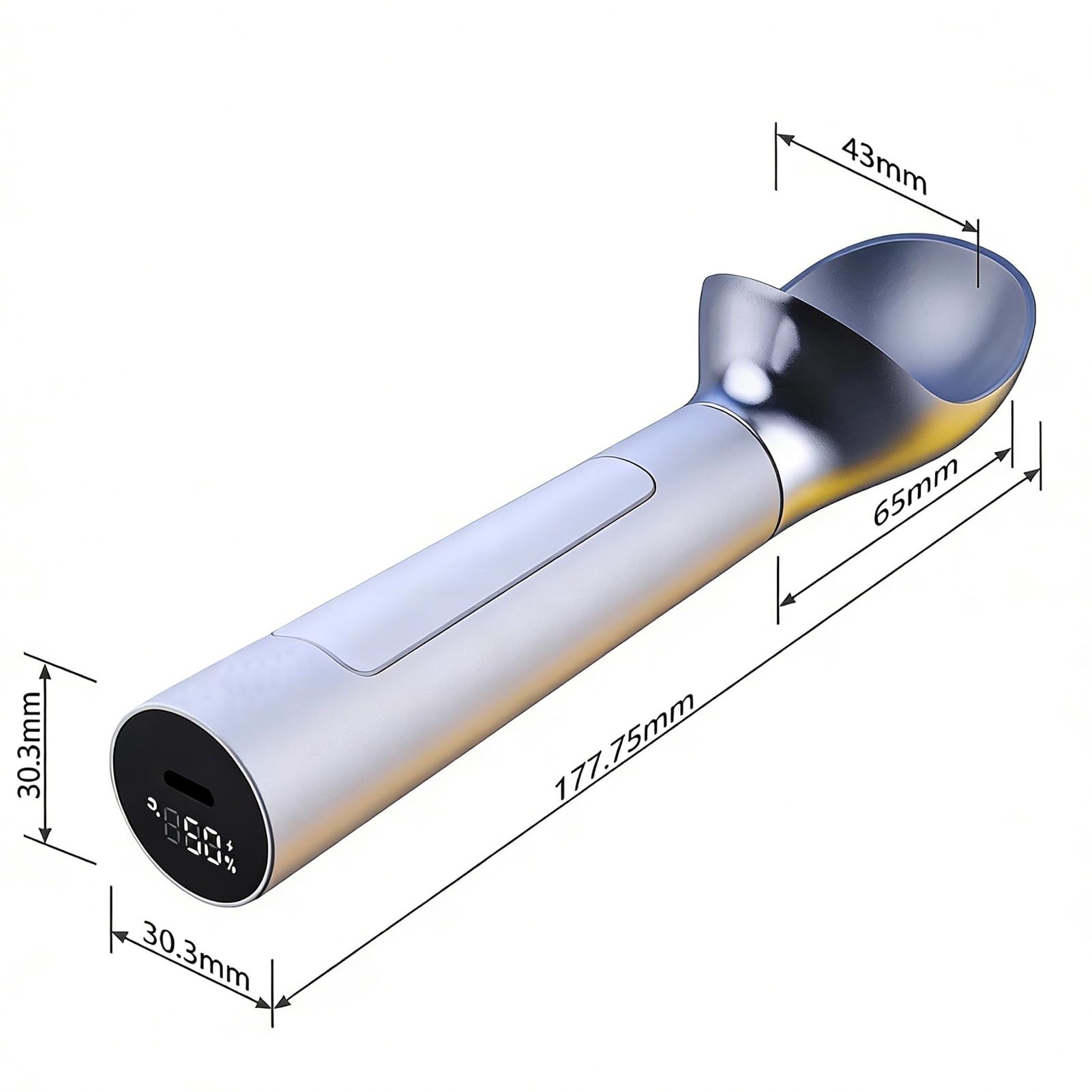 Cuillère à glace électrique – Cuillère à glace chauffante avec interrupteur tactile de température, batterie 2000 mAh, écran LED pour gelato et desserts glacés