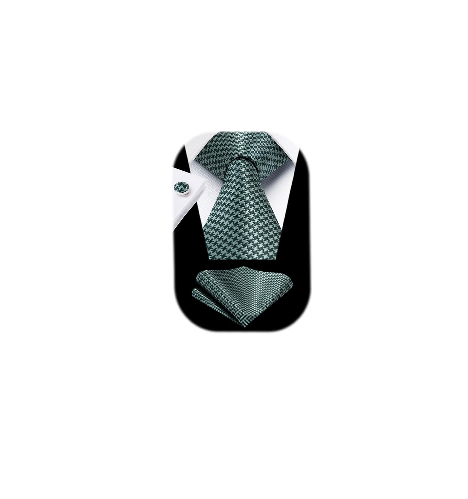 HISDERN Mens Solid Ties Formal Business Woven Tie and Pocket Square Cufflinks Set Classic Silk Satin Necktie Wedding