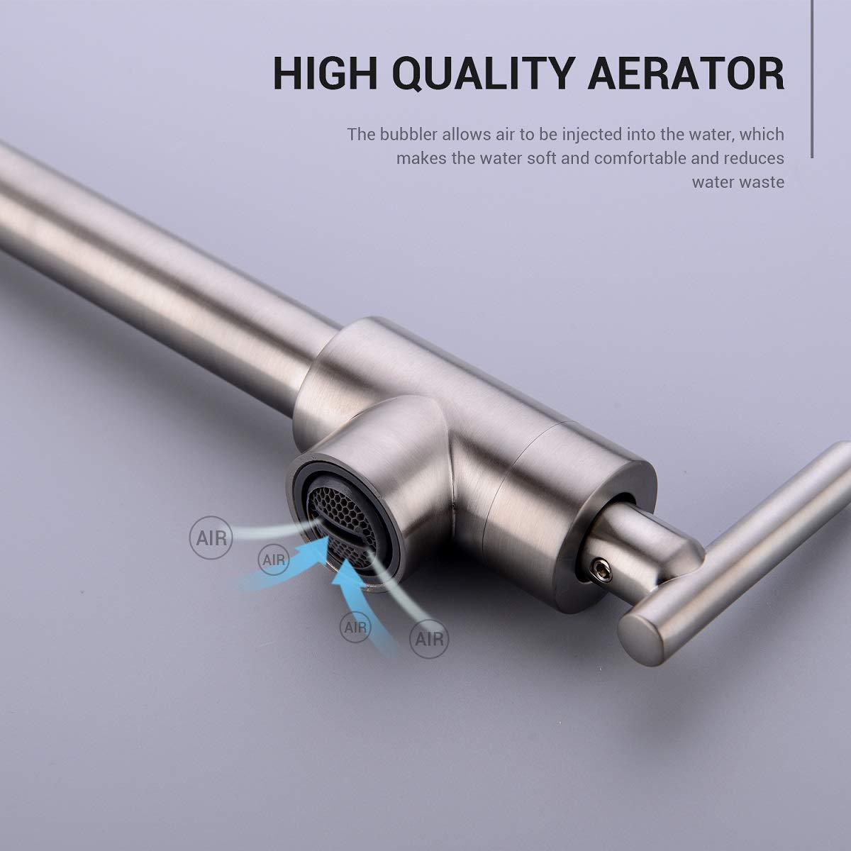 Grifo de llenado de pote KPF-13012BN, 2 manijas válvula montada en la pared de acero inoxidable comercial fregadero olla relleno con doble articulación brazo plegable estirable, níquel cepillado