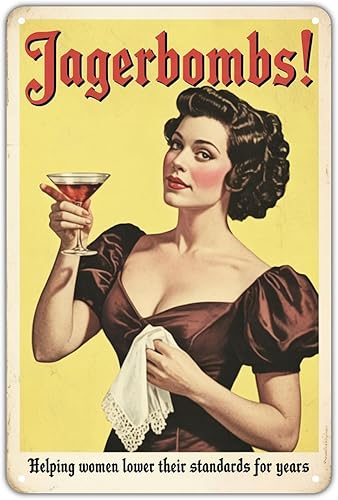 Jagerbombs Cocktail Pinup Girl tin sign Vintage Bar Advertisement Metal Sign Print Aesthetic for Garden Yard Bar Porch Home Bedroom Kitchen Wall