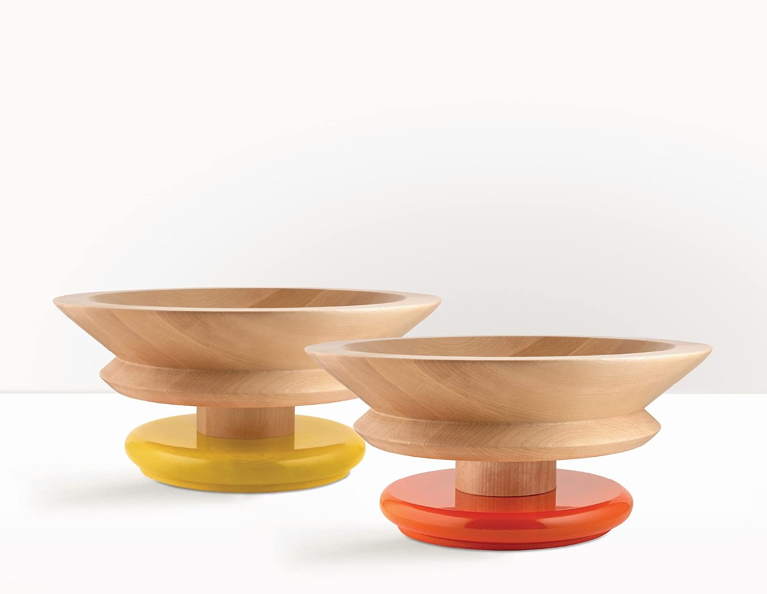 Alessi Centrepiece in limewood. Coloured foot, orange 100 Values Collection.
