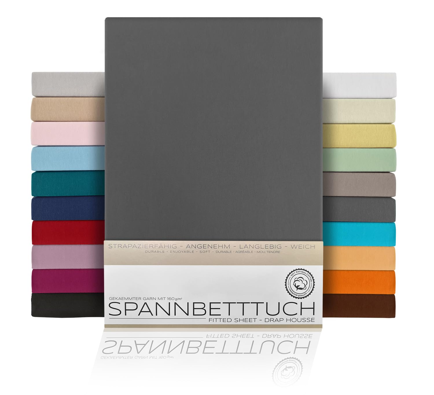 BEAUTEX Fitted Sheet in Combed Cotton, Premium Jersey 160 g/m², Choice of Size and Colour, Topper – 90 x 200 x 15 cm, Dark Grey — image 1