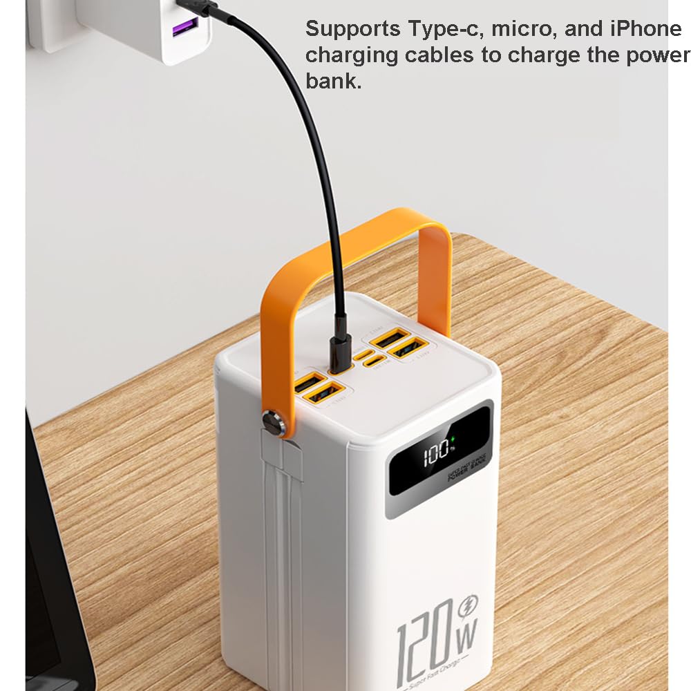 Szybkie ładowanie 22,5 W, 80000 mAh, powerbank USB C, z 7 wyjściami i 3 wejściami zewnętrznymi akumulatorami do telefonu komórkowego (rozmiar: czarny, kolor: 60000 mAh)