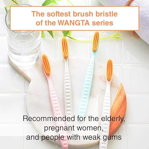 Miniatura 4 de Wangta - Cepillo de dientes suave, paquete de 6 (dorado), el mejor cepillo de dientes manual para una limpieza máxima y eficiente y encías y dientes