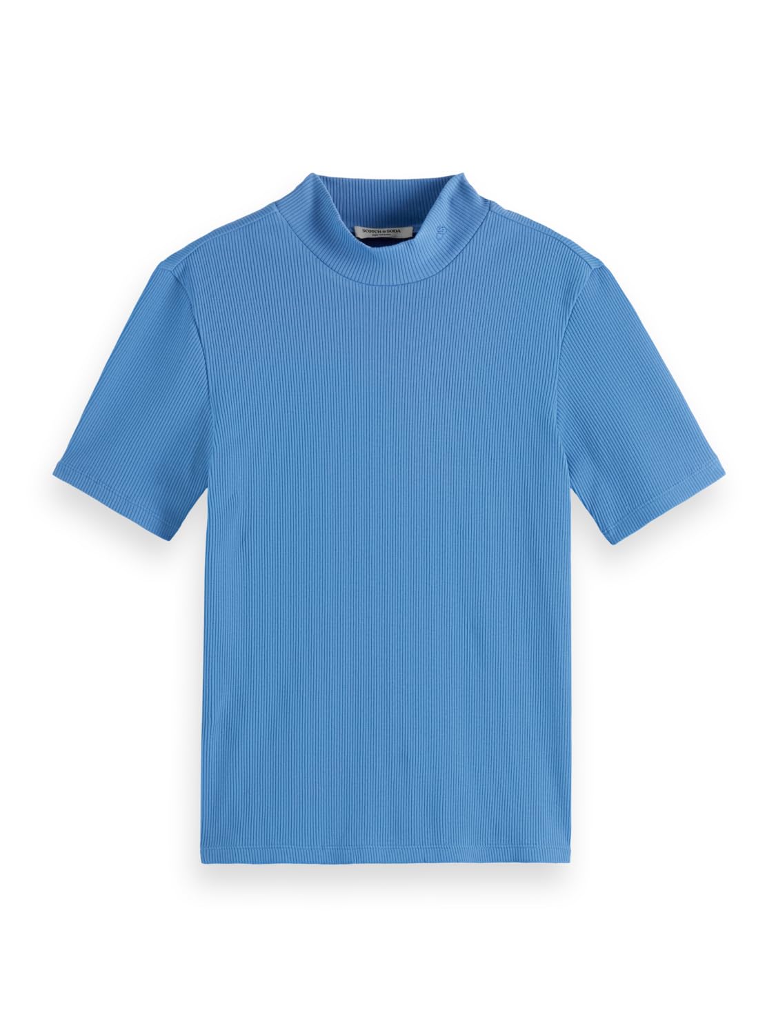 Scotch & Soda Women's Mock Neck Rib T-Shirt, Lake-Blue, S