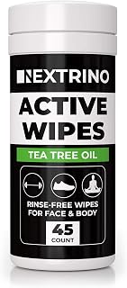 Nextrino Body Wipes For Adults, Men & Women - Biodegradable Tea Tree Oil Cleansing Towelettes - Gym, Workout, Camping, Travel Shower Wipe (45 Wipes)