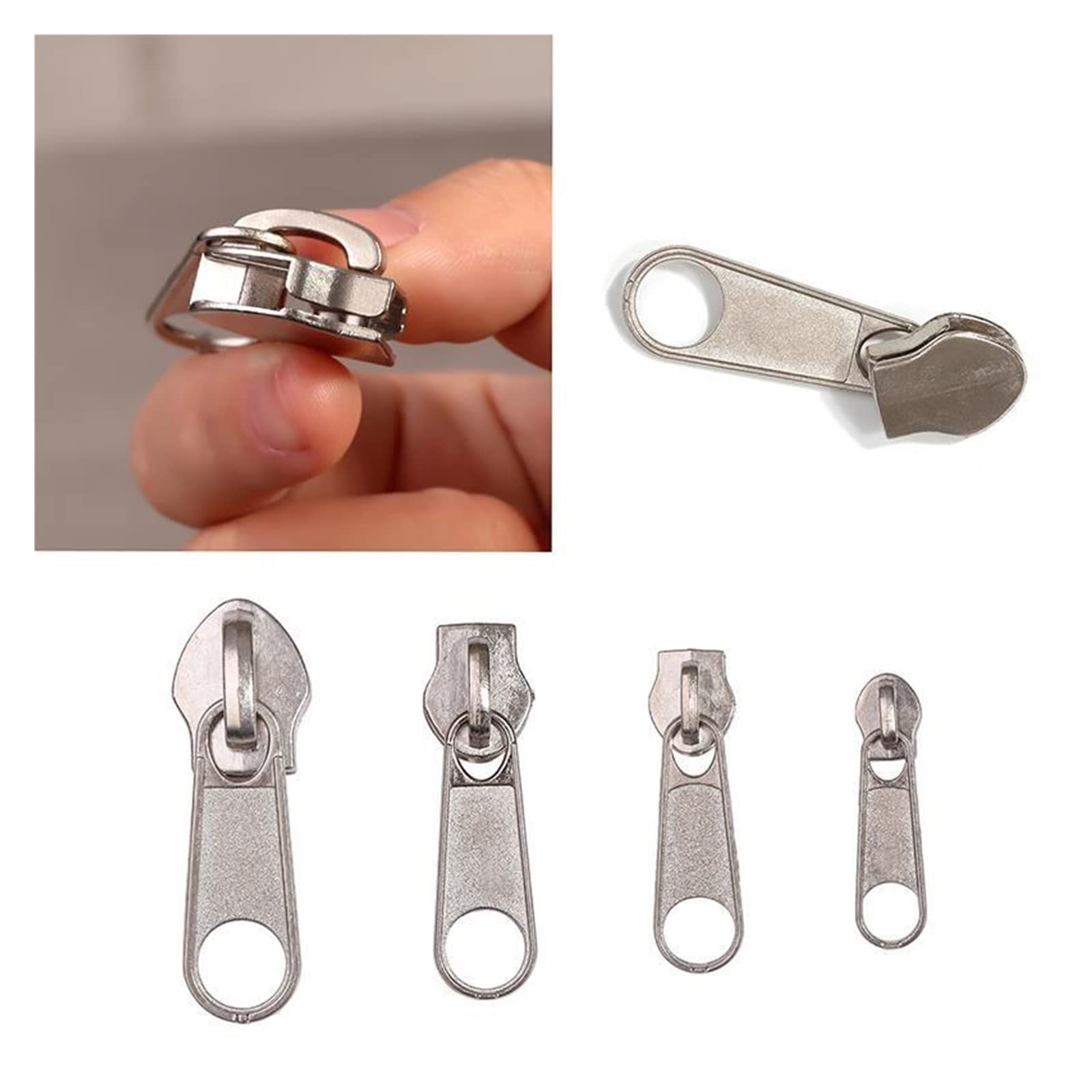 Zieh für Nylonspulen -Reißverschlüsse Metall Reißv 8-teiliges Set in 4 Größen, universelles Instant-Fix-Reißverschluss-Reparatur-Ersatz-Schieber-Reißverschluss-Set for Nähen von Kleidung, Gepäck, Fix-