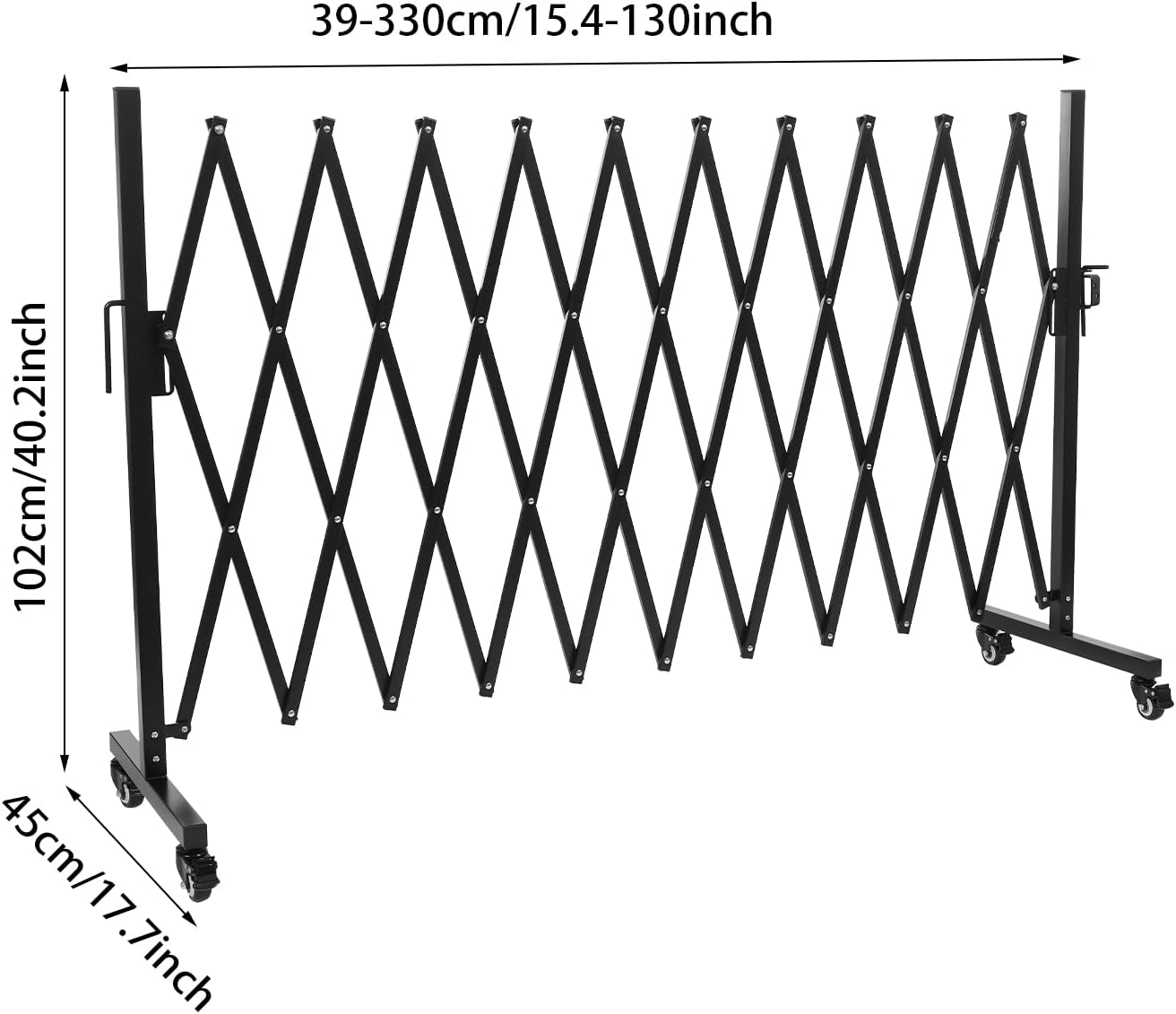 Safety Barrier Gate, Portable Safety Barrier, Expandable Barrier Gate, Flexible Fence Mobile Barrier Gate, Safety Barrier, for Construction Site Elevator Outdoor Road (Black, 130inch with Casters)