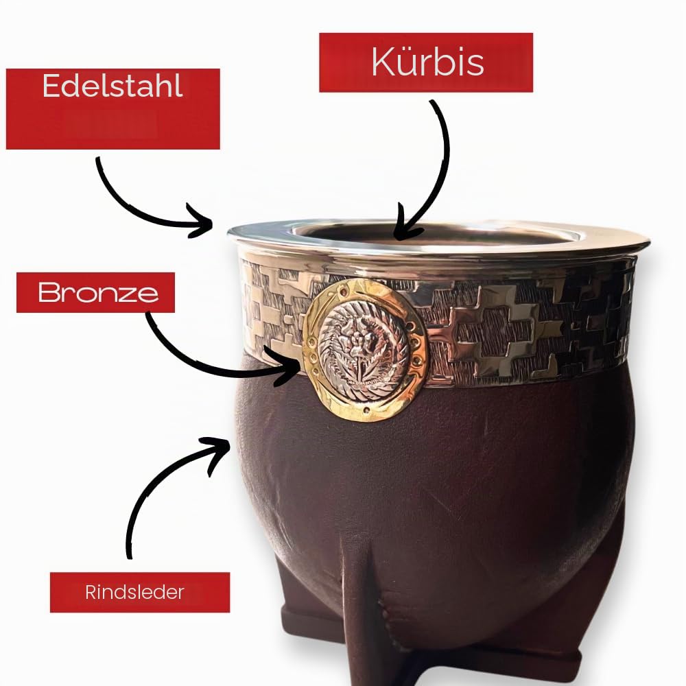 Hide & Smile Imperial Premium Handmade Mate Kit, Kürbis und Leder Tasse und Bombilla Set, authentischer argentinischer Mate-Kürbis-Tee, inklusive Strohhalm, Souvenir aus Argentinien, originelles