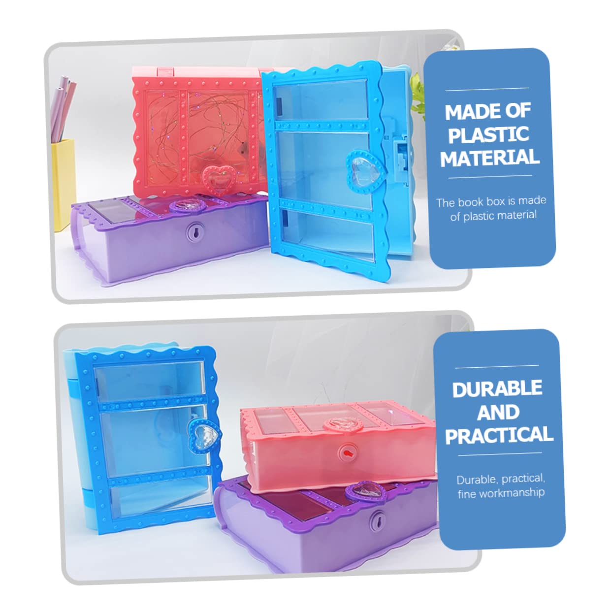 HOOTNEE 3pcs Book-shaped Storage Box with Lock Adorable Craft Holder for Girls Desk Organizer for Toys and Stationery Chic Decorative Treasure Chest
