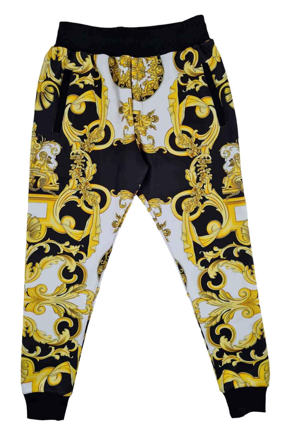 Time Is Money Tuta da uomo con stampa barocca, motivo oro e nero, felpa con cappuccio e cerniera e pantaloni da jogging abbinati