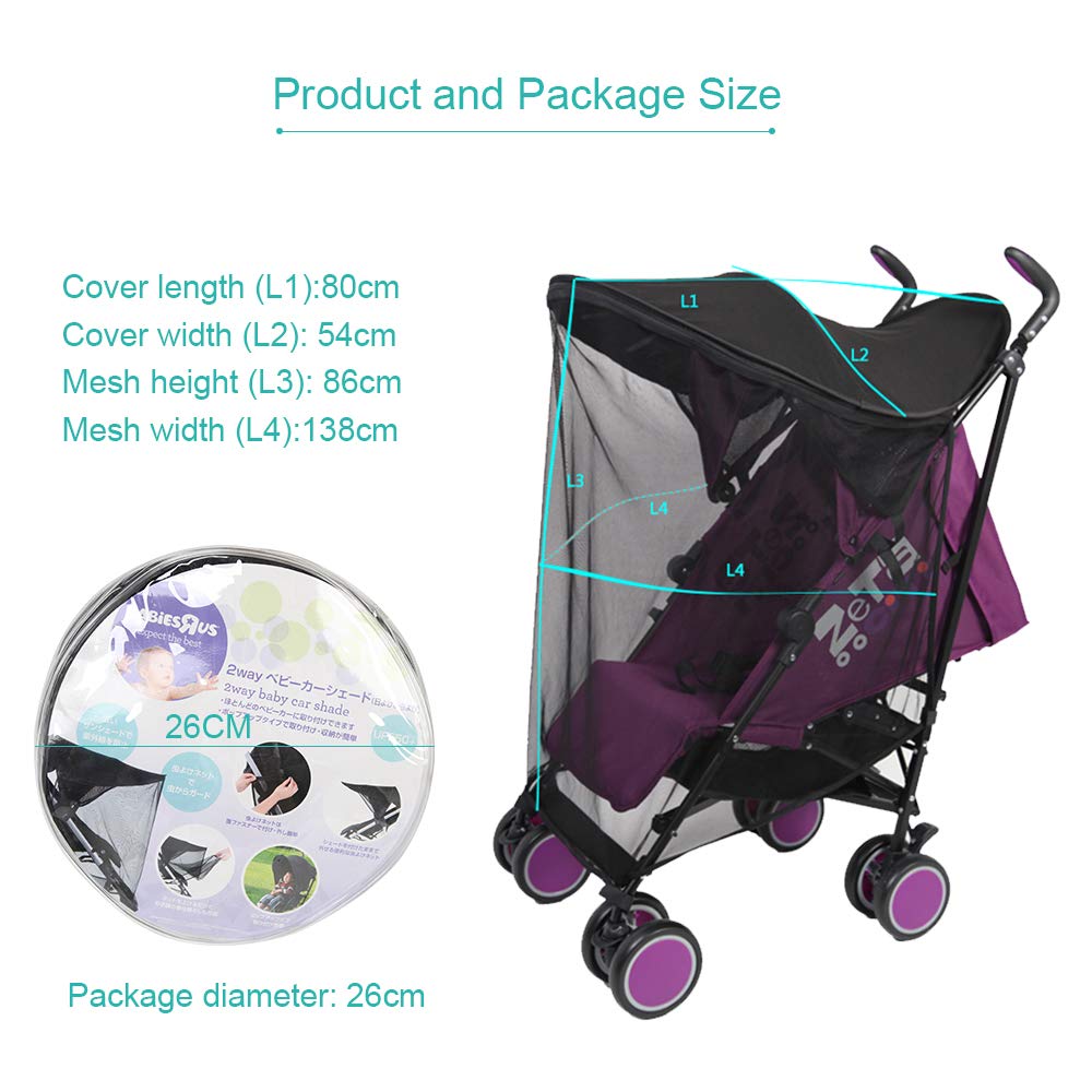 Pare-soleil pour poussette de bébé/poussette/landau/jogger anti-UV, pare-soleil universel pour enfants, jardin (Noir)