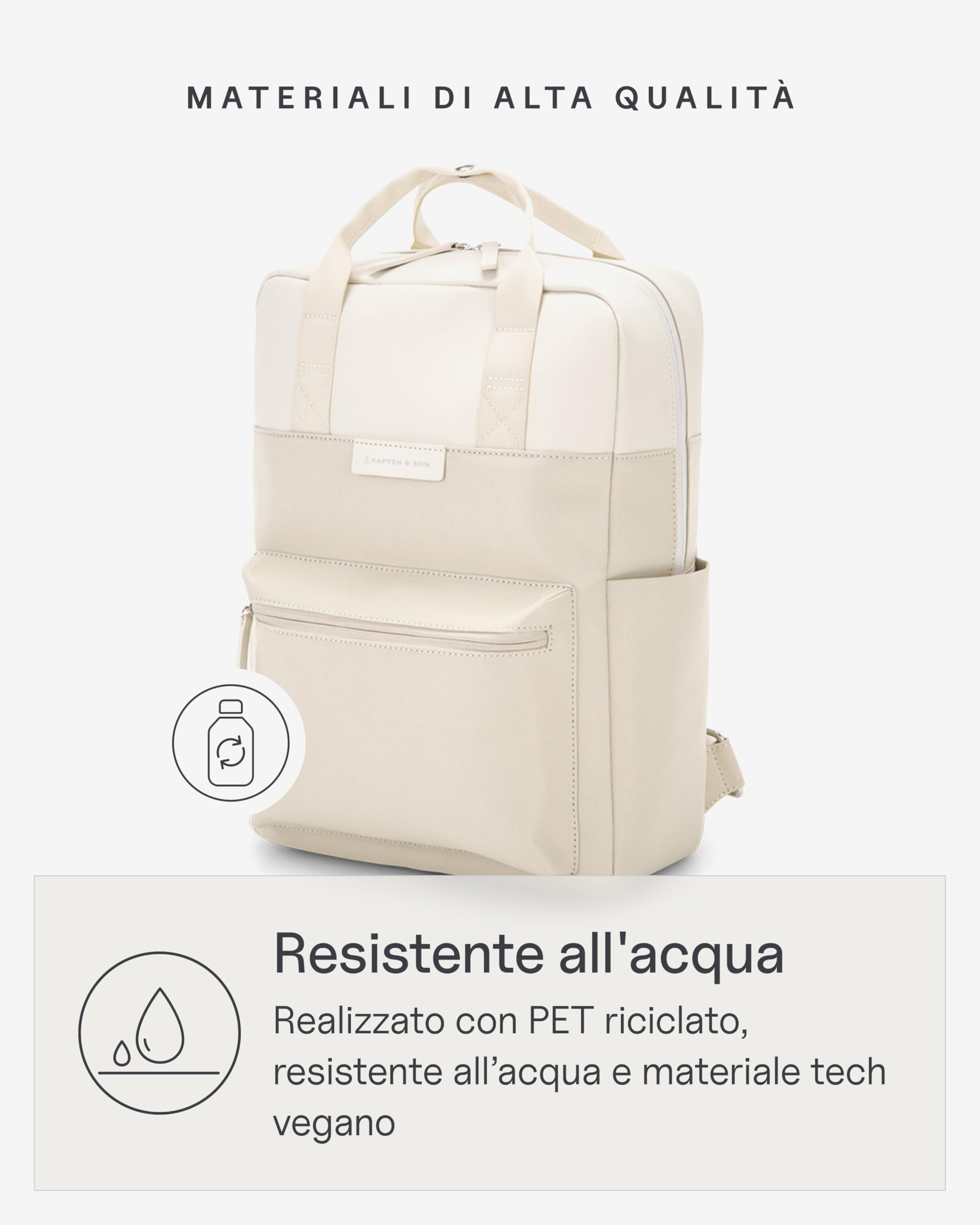 Kapten & Son Zaino Bergen 11 L | Donna & Uomo | Zaino pc minimalista & funzionale | Per università, scuola, lavoro, viaggio, aereo | Vegano & impermeabile, porta PC da 13"