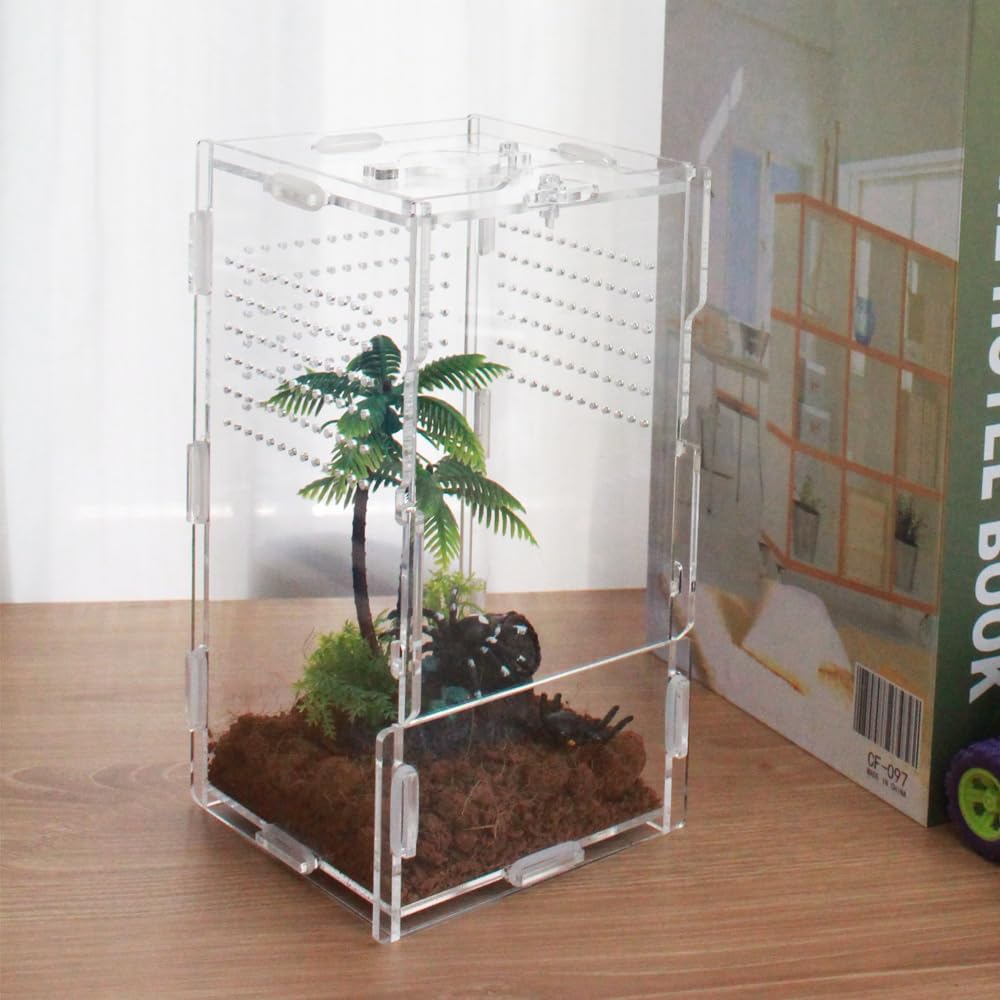 Akrylowe mini pudełko transportowe gadów, 360°, przezroczyste pudełko do hodowli ślimaków, tarantuli, jaszczurek, skorpionów, chrząszczy (20 x 10 x 10 cm)