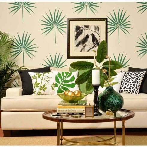Palmetto Leaf Wall Stencil - Modern Wall Stencils for Painting Walls - Reusable Tropical Leaves Pattern for Room Makeover - Alternative to Wallpaper