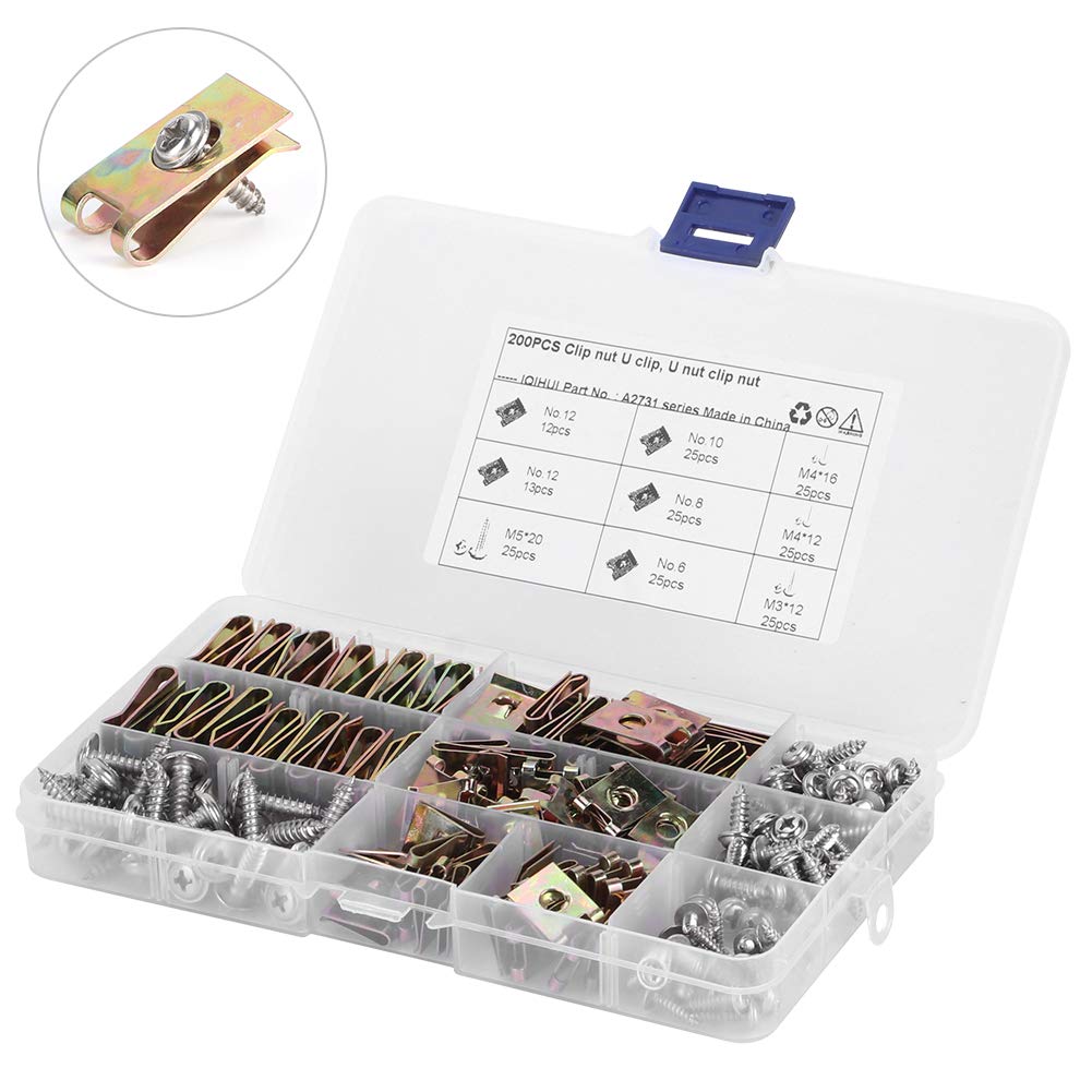 Cocoarm 100 Piezas de Clips u Tuercas de Tuercas de Surtido de Retenedor de Autoportador de Vehículo de Sujetador Interior con Acero de 65 Mn y 304 Tornillos SS para Motocicletas Autos