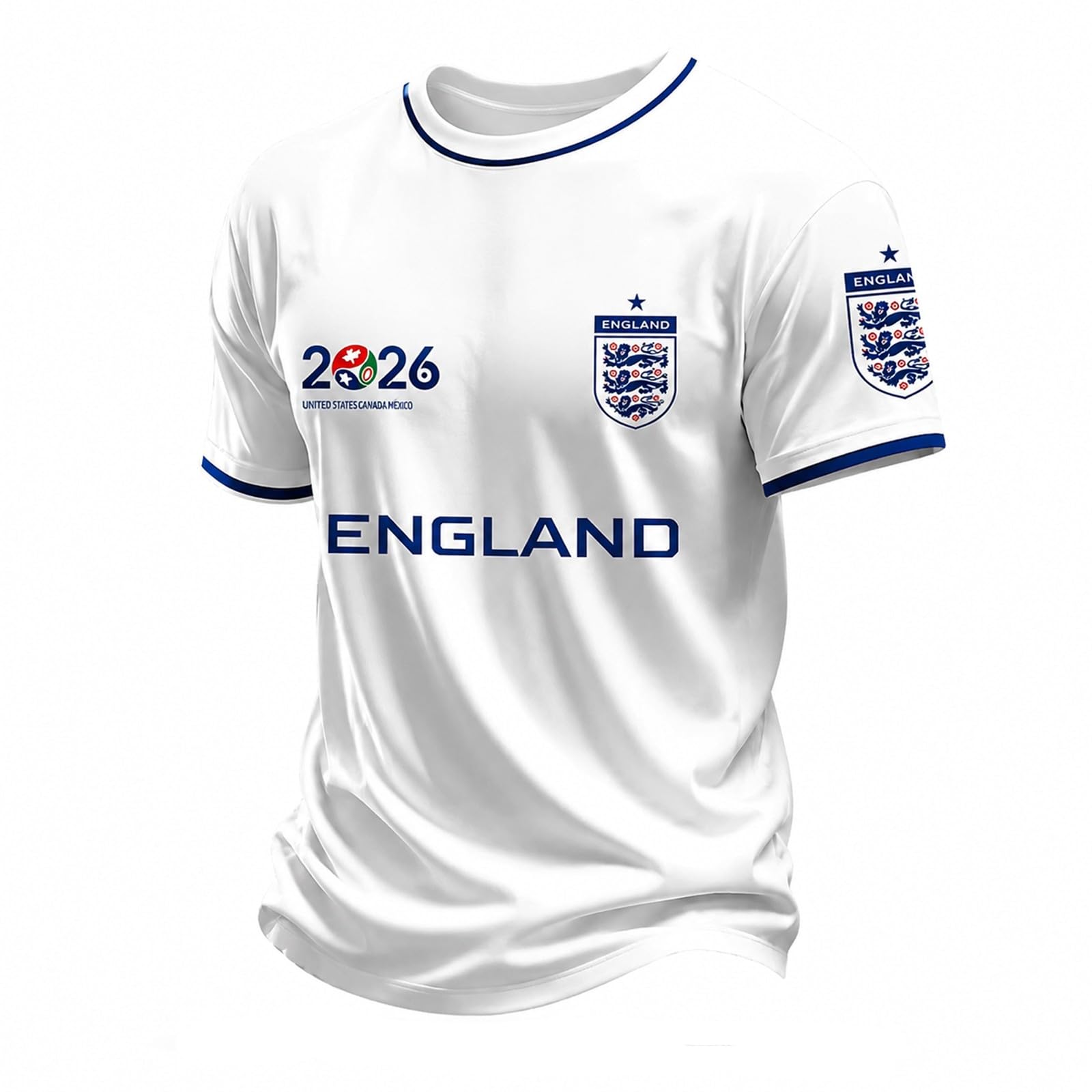 England Football Shirt 2026 Men's Short Sleeve World Cup T-Shirts Union Jack for Supporters of Football Casual Print Athletic Stretch Lightweight Breathable Soccer Jersey (01-Blue, M)