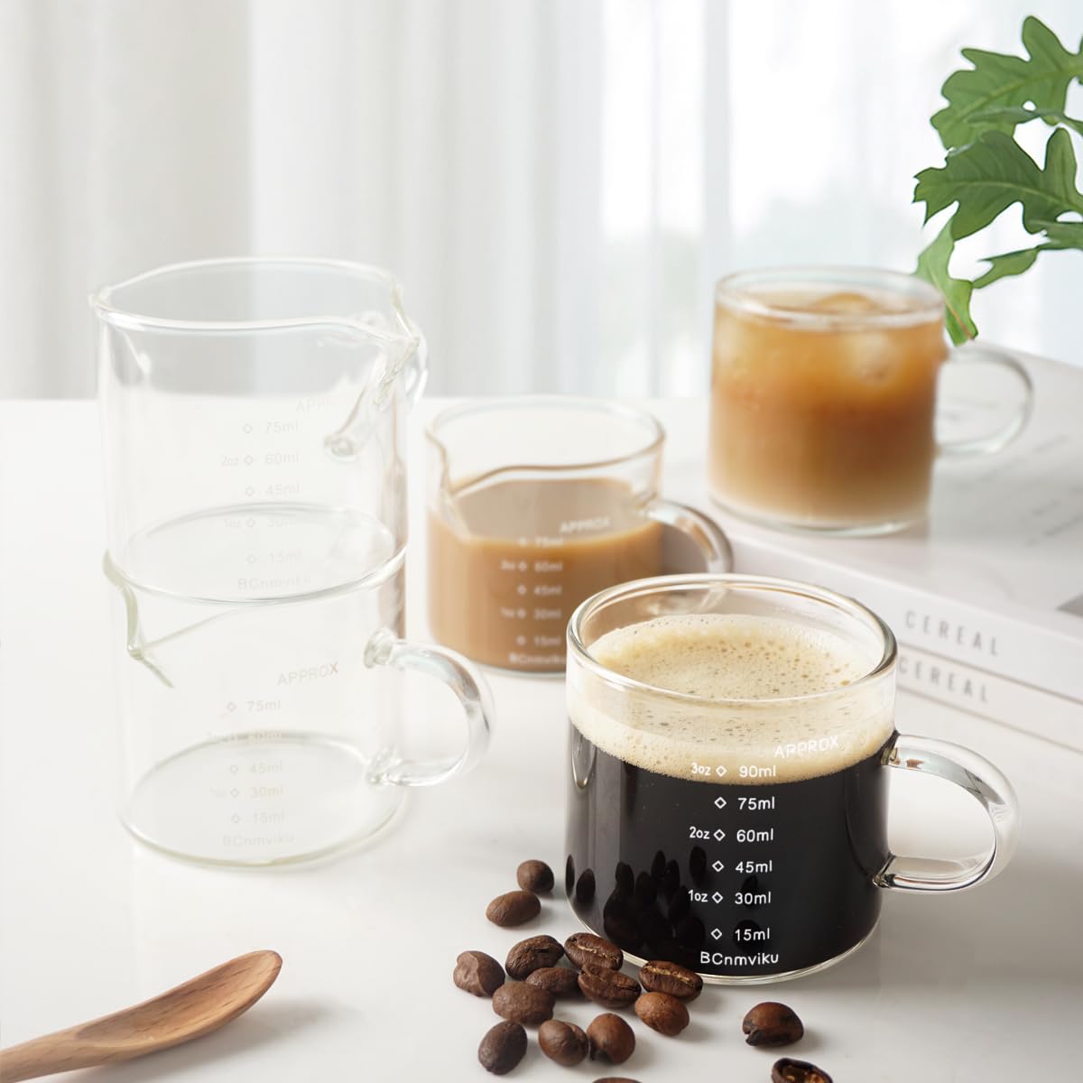 BCnmviku Espresso Tasse & Messbecher - 250ml, Klare Skala, V-Auslauf, Hitzebeständig