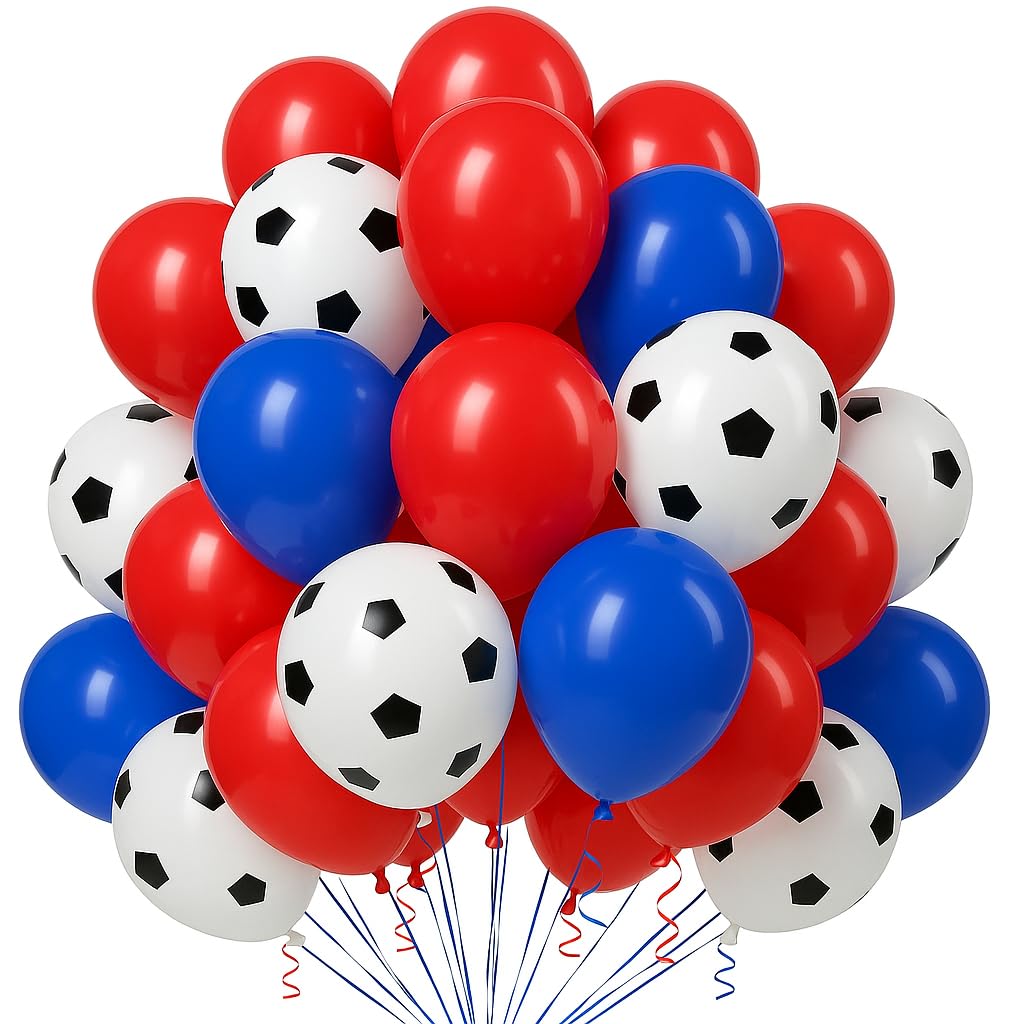 30 Pack Red White Blue & Football Print Latex Balloons 12-Inch Football Pattern & 10-Inch Solid Party Balloons for Sports Game Day Celebrations UK Events
