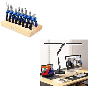 Jewelry Pliers 8Pcs Set, Jewelry Making Tools, Mini Precision Pliers Kit with Wood Pallet, 2-in-1 LED Desk Lamp, Desk Lamps for Home Office, 24W Ultra Bright Architect Desk Light with Clamp & Base, S