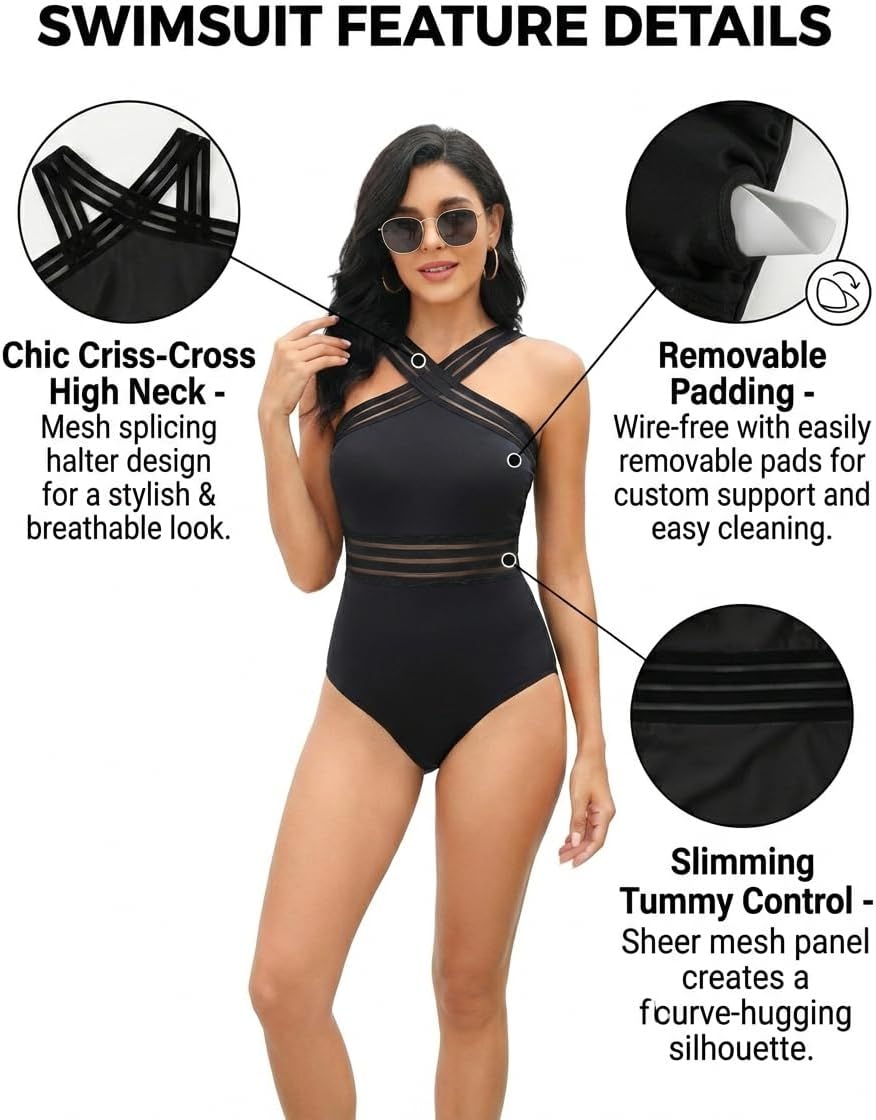 Tempt Me Women Crisscross One Piece Swimsuit Tummy Control Bathing Suit Front Crossover Swimwear - Image 3