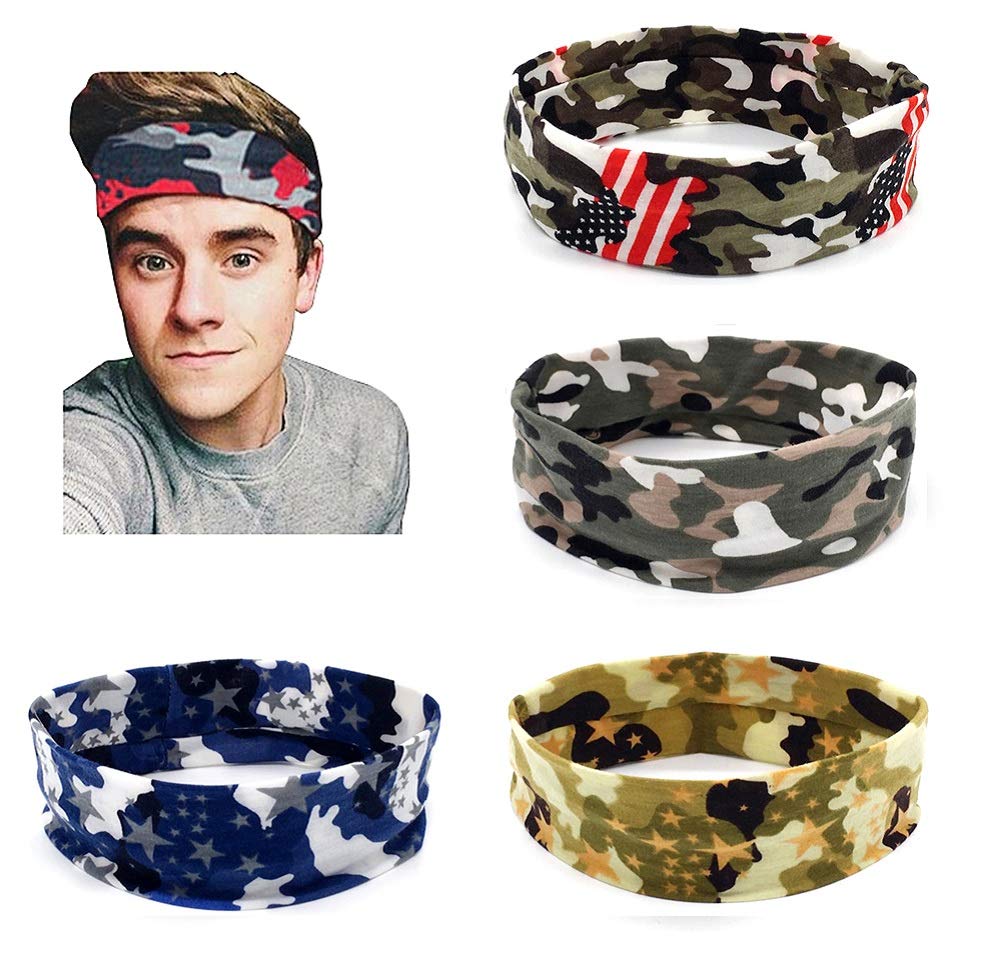 4 Bandeaux De Sport Camouflage - Coton Extensible Pour Yoga, Running - Hommes Et Femmes