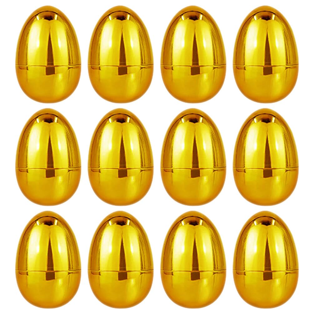 Warmhm 12PCS Metallic Golden Easter Eggs Fillable Shiny Gold Hinged Eggs for Christmas Party New Year Filling Treats Basket Stuffers Surprises Eggs Easter Egg Hunt