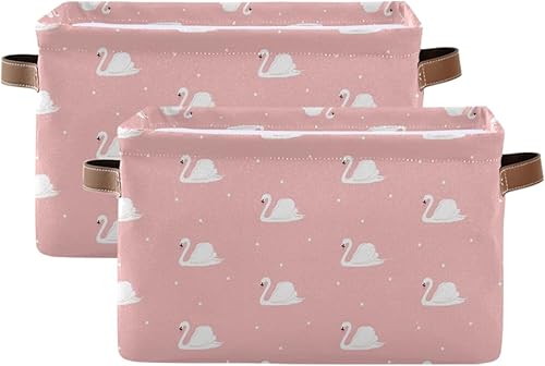 White Swans - Canasta de almacenamiento plegable para juguetes con asas, cestas de lavandería para oficina, dormitorio, ropa, dormitorio, sala de