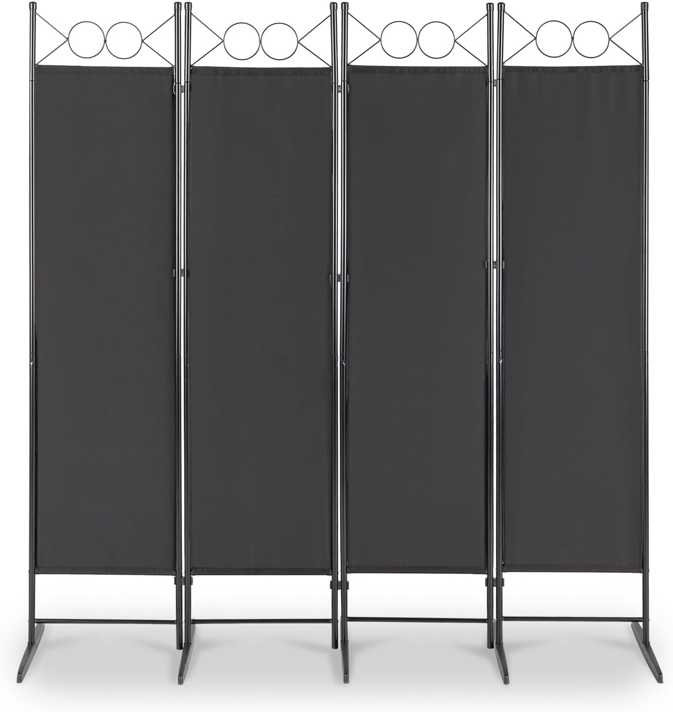 4 Panel Room Divider, 5.7FT Movable Protective Privacy Screens, Portable Folding Privacy Screen Wall Room Partition Separator for Living Room, Bedroom, Office, Dining Room (Black)