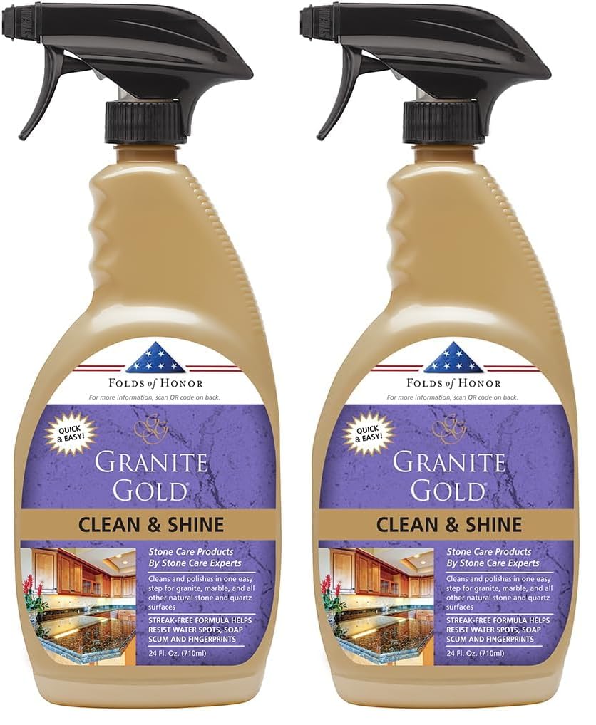 Granite Gold Clean and Shine Spray-Streak-Free Deep Cleaning & Polishing of Granite, Marble, Quartz, 24 Fl Oz (Pack of 2)