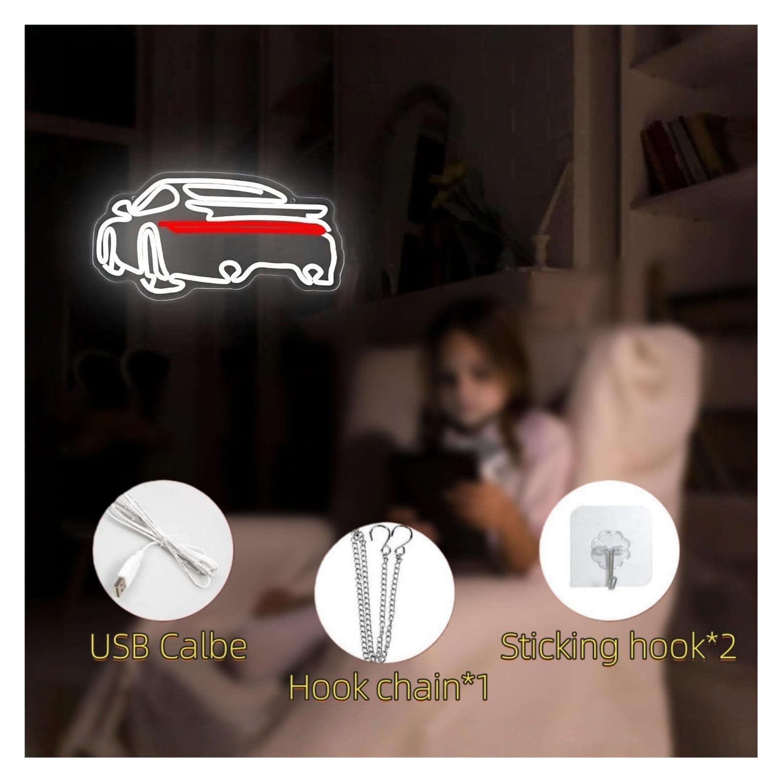 Insegna al Neon LED Insegna Al Neon Per Auto Sportiva, Decorazione USB/alimentata Per Negozio Di E Camera Da Letto 20cm/7.8in×38cm/14.9in