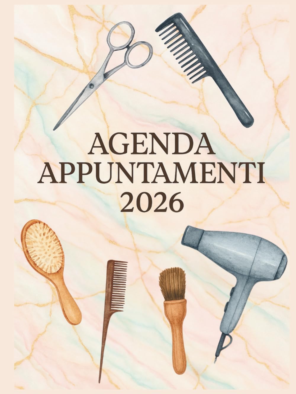 Agenda appuntamenti 2026: Parrucchieri 2026 giornaliera | Un giorno per pagina 4 colonne | 12 mesi italiano da gennaio a dicembre 2026 Intervalli di 30 minuti A4.