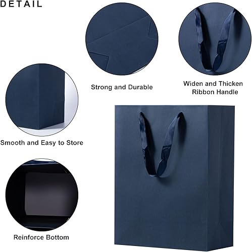 Miniatura 5 de driew Bolsas de regalo azul marino, paquete de 12 bolsas de regalo extra grandes azul marino, asas de cinta, papel resistente de 10 x 5 x 13.5