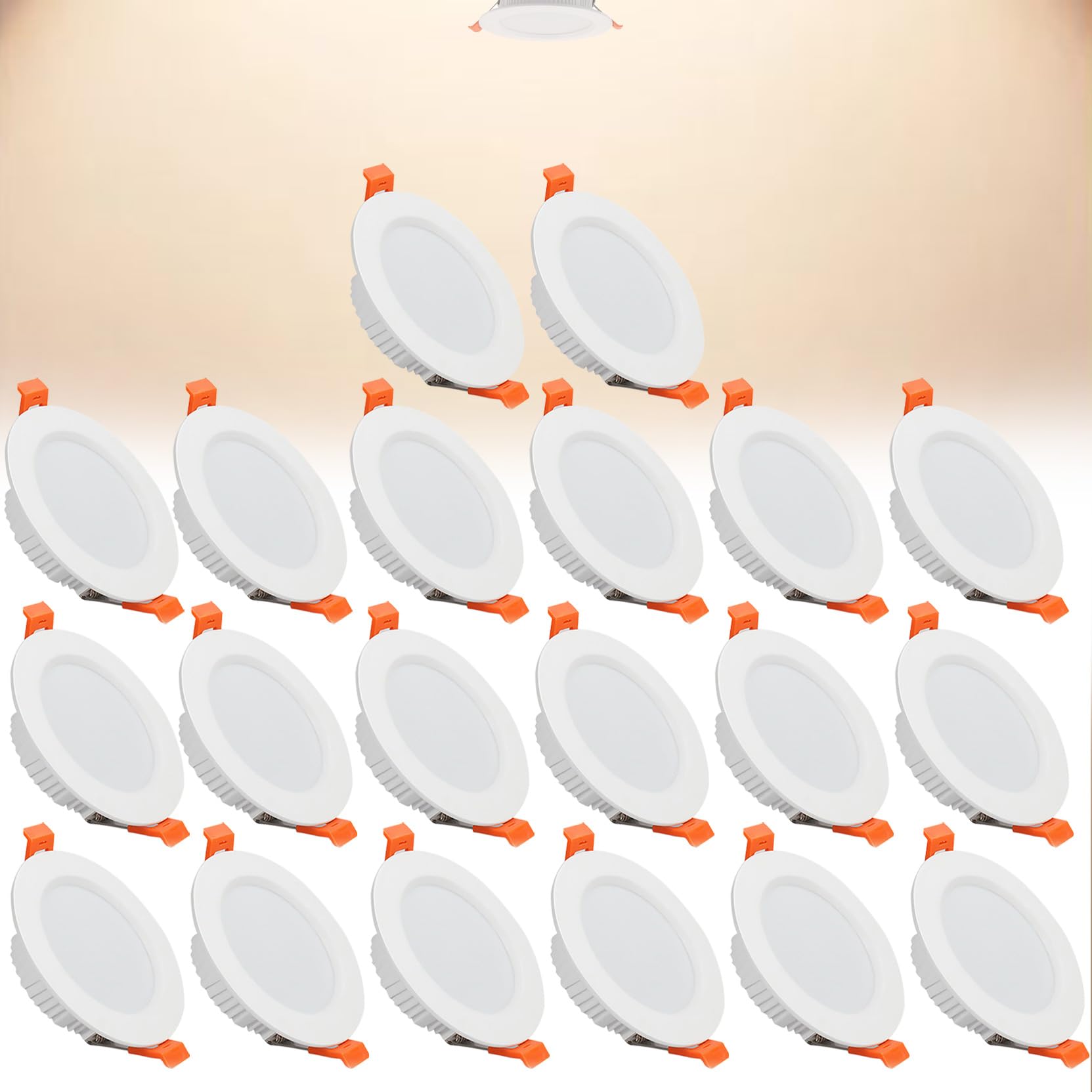 7W LED Recessed Ceiling Spotlights, 4000K Neutral White Ultra Slim Panel Light, Cut Φ80-90mm, AC110-240V Round Downlights for Living Room Office, 20 Pack