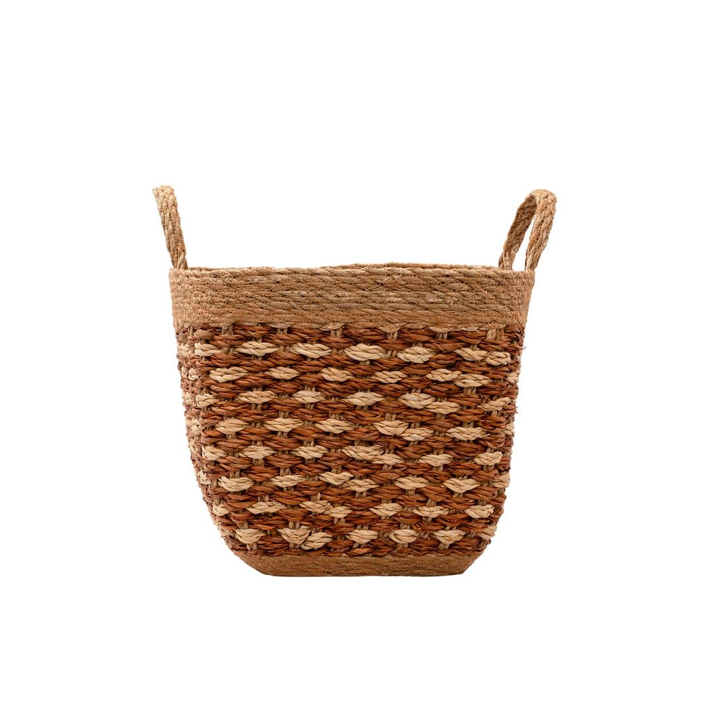 Arthur Cameron Natural – Karatoya Square Seagrass Basket With Tapered Base – Handcrafted Square Storage Basket With Handles, Decorative Woven Organiser For Stylish Home Storage & Display (Small)