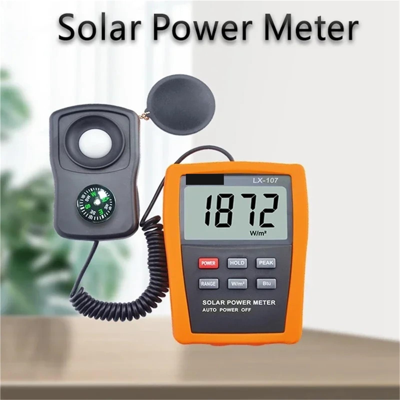 Medidor de energía Solar, investigación Solar óptica, vidrio, intensidad de luz, datos, retención máxima, BTU, probador de radiación de luz, brújula